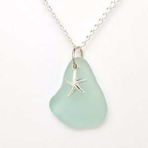 Lana Sea Glass Necklace with sea shell charm on sterling silver chain