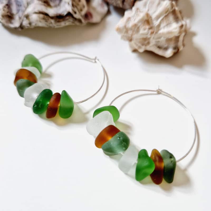 Kiawah Sea Glass Hoops up close