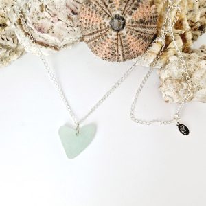 Sea Love Sea Glass Necklace with sterling silver chain and sea shell decoration