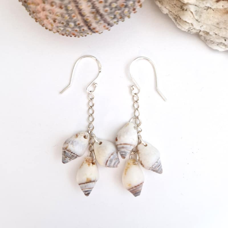 Cora Sea Shell Dangling Earrings on white background