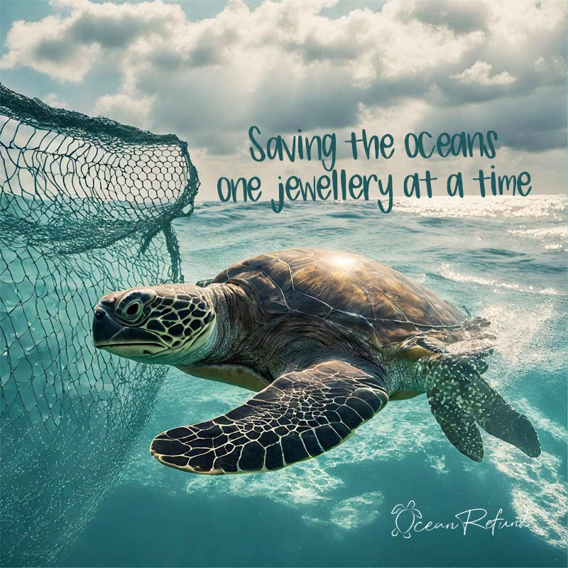 Sea turtle swimming into net in the ocean